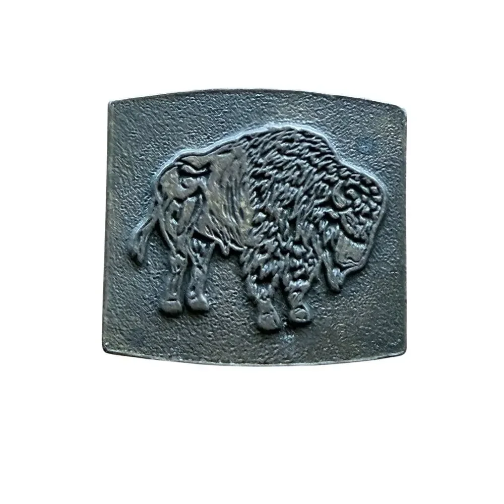 Vintage buffalo belt buckle metal brass tone 2.5x2.25 inches